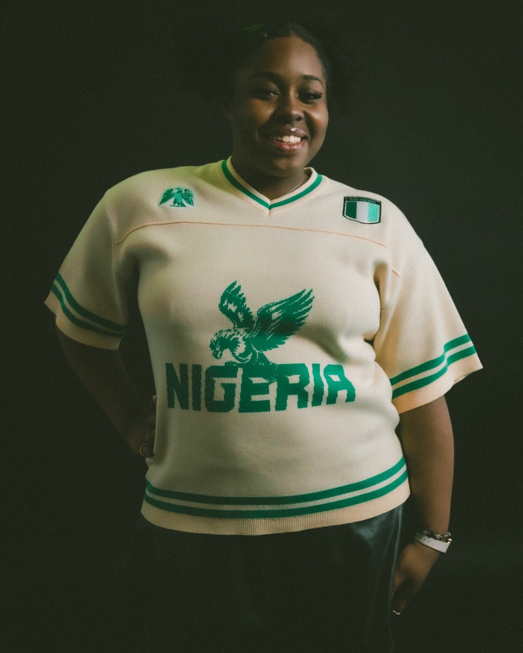 NAIJA KNITTED JERSEY BEIGE on a female model
